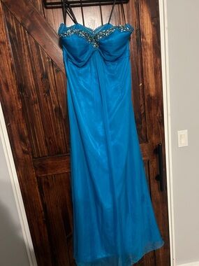 Strapless Teal Evening Gown with Beaded Sweetheart Bodice